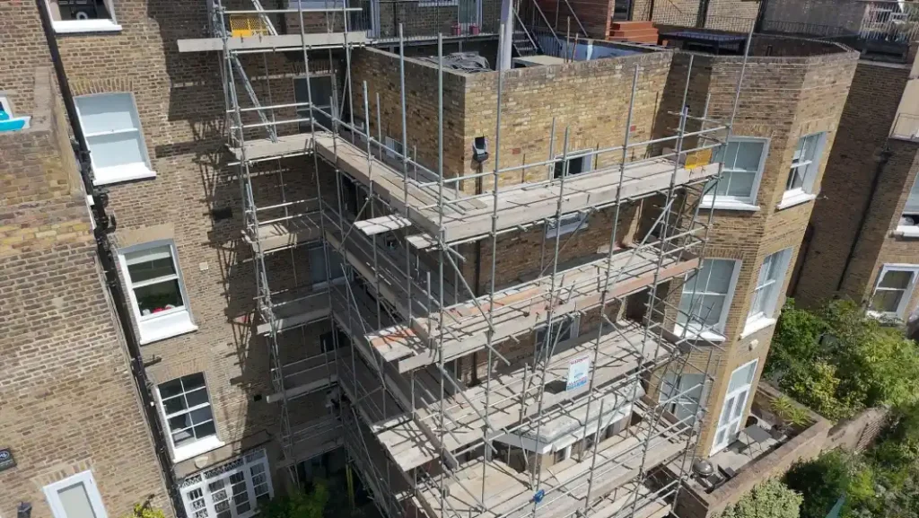 Full height scaffolding erected for ewi roofline inspection