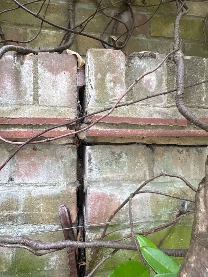 Vertical movement crack in brick boundary wall 1