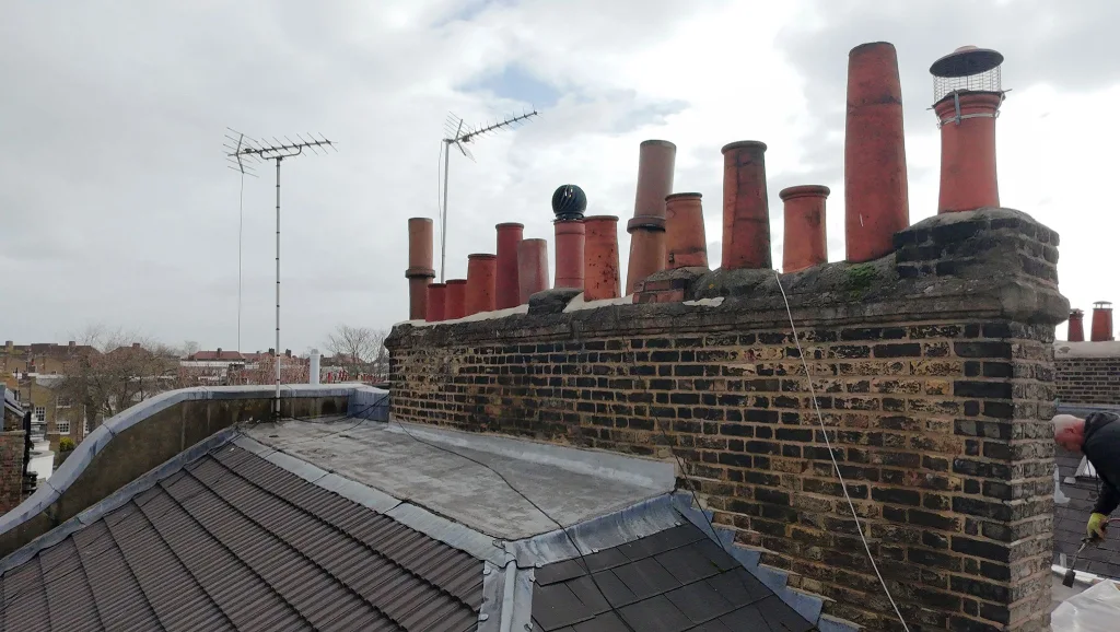 Chimney stacks and roof coverings inspected by drone in london