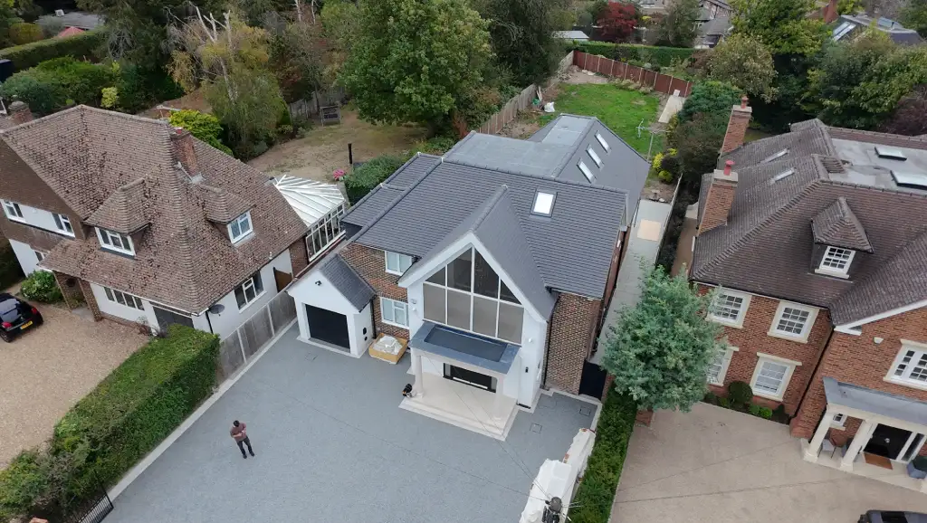 Drone view of extended property in gerrards cross